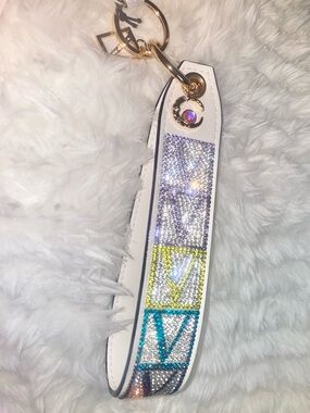 Victoria's Secret White Crystal Logo Wristlet Keychain